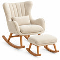 Fauteuil à bascule beige à haut dossier avec repose-pieds assorti