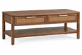 Console marron à deux tiroirs tressés et tablette inférieure