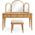 Coiffeuse beige à miroir triptyque arqué et tabouret assorti